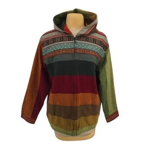 Native Sun Full Zip Hooded Jacket‎ Unisex XL Striped Southwestern Boho Gorpcore